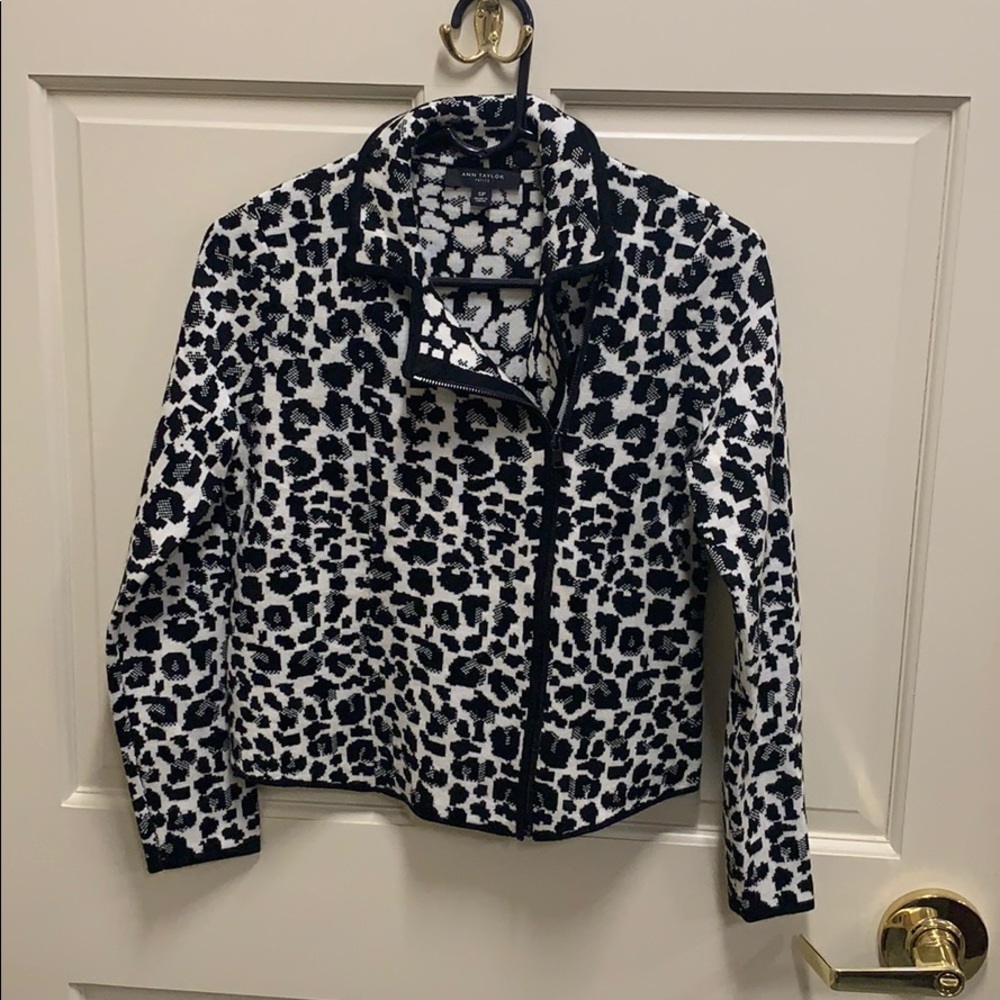 Petite Ann Taylor leopard zippered sweater